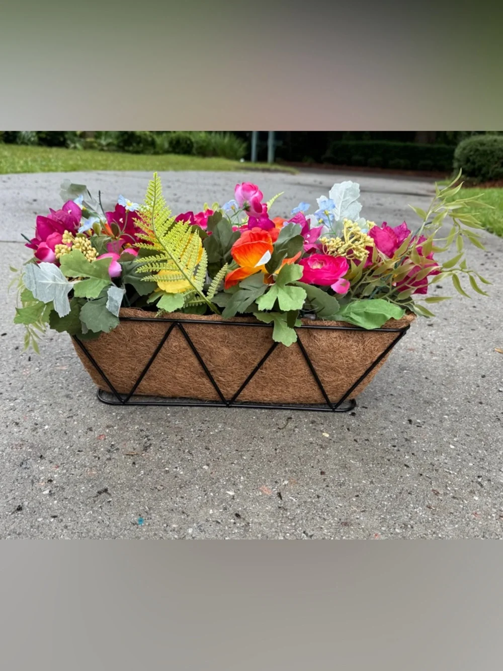 Colorful Fuchsia & Mixed Faux Floral Window Planter